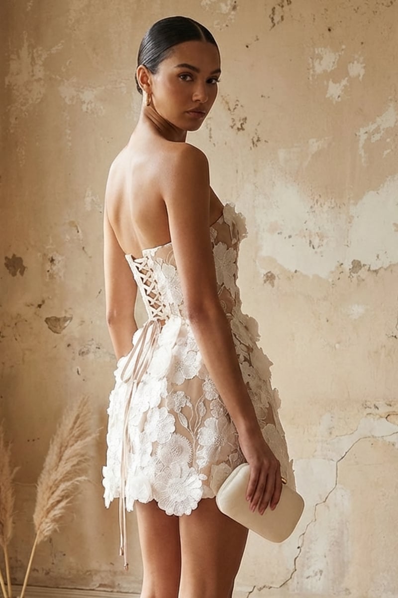Florence Floral-Appliqué Strapless Mini Dress | JewelClues
