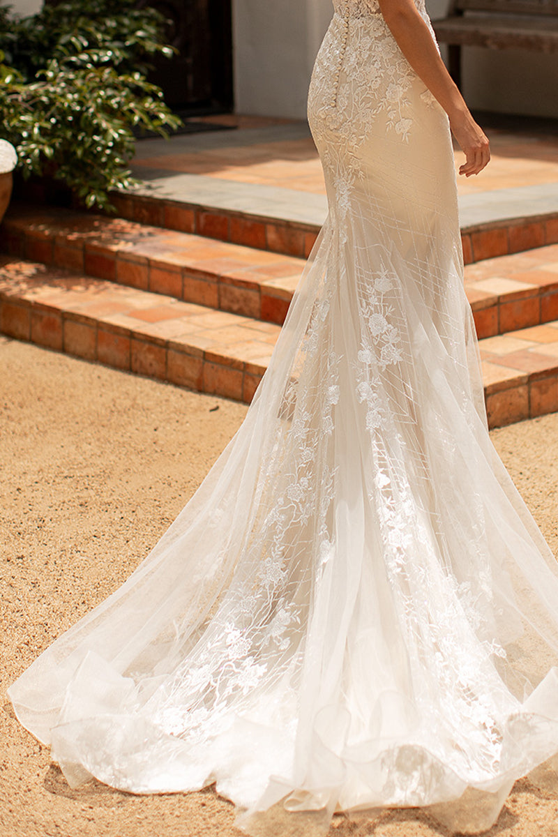 Forever Beloved Lace Applique Wedding Dress | Jewelclues