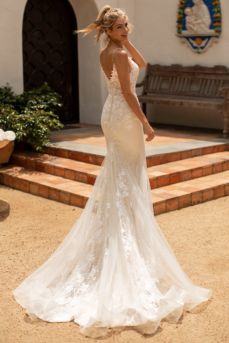 Forever Beloved Lace Applique Wedding Dress | Jewelclues