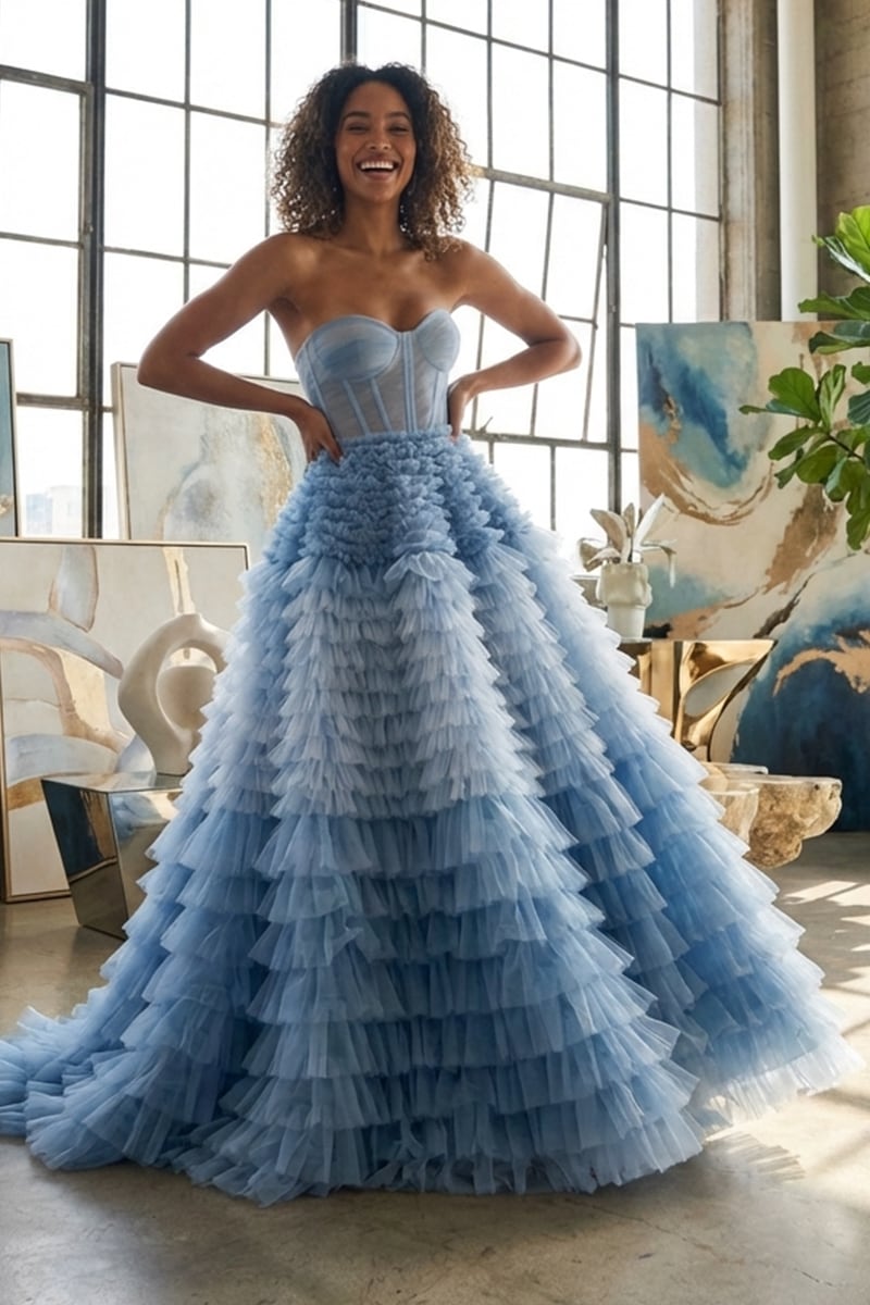 Freyja Frill-Layered Gown | Made-To-Order | JewelClues