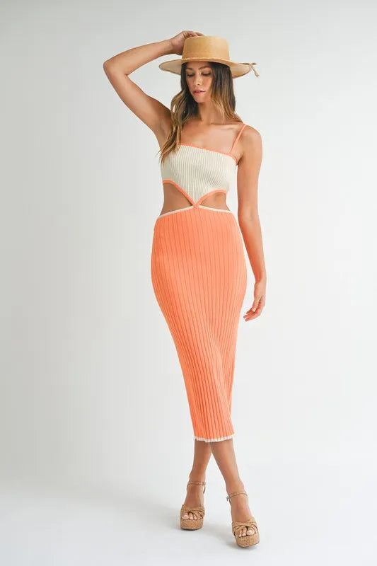 Frida Ribbed Cutout Bodycon Midi Dress | Jewelclues