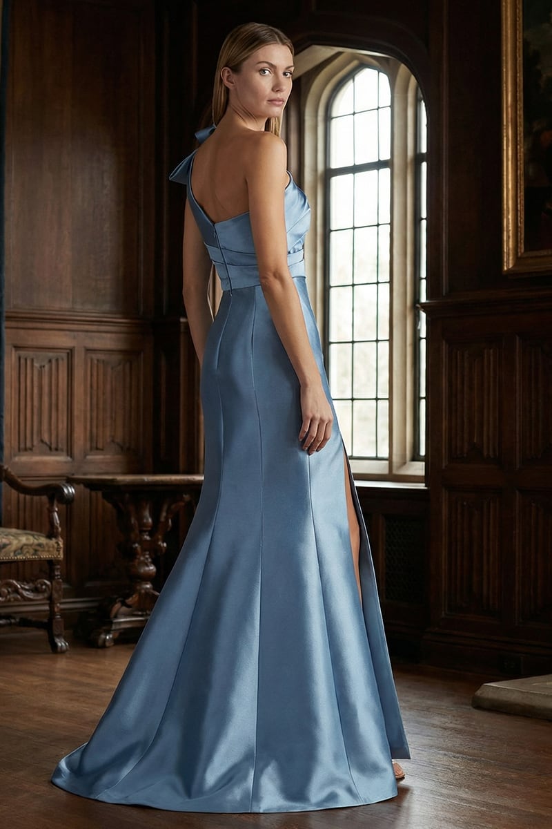 Garnita Bow One-Shoulder Mikado Gown | JewelClues