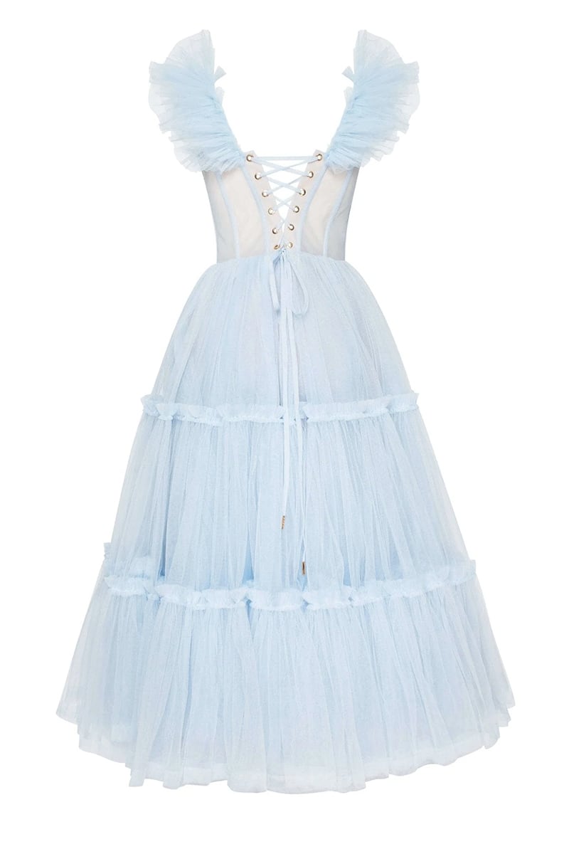 Geisha Bustier Tulle Midi Dress | Jewelclues | #color_light blue