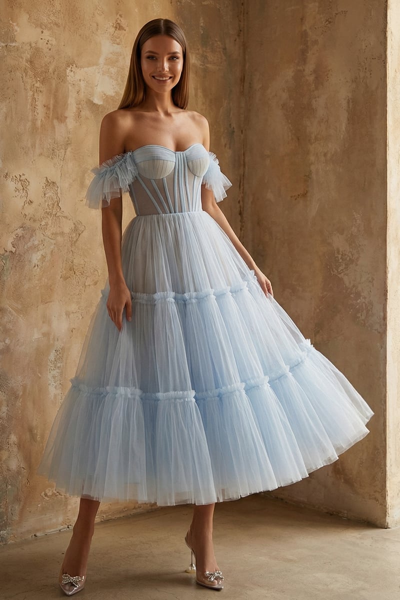Geisha Ruffled Tulle Midi Dress