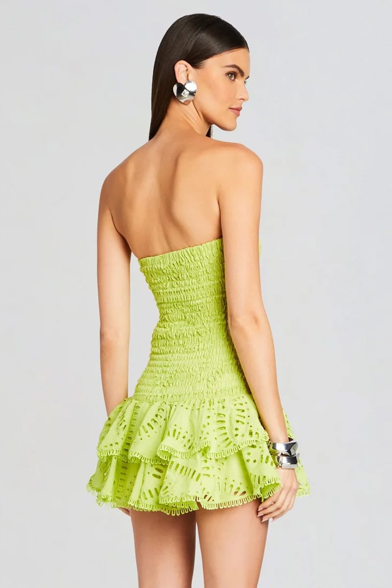 Getaway Fun Eyelet Strapless Mini Dress | Jewelclues #color_lime green