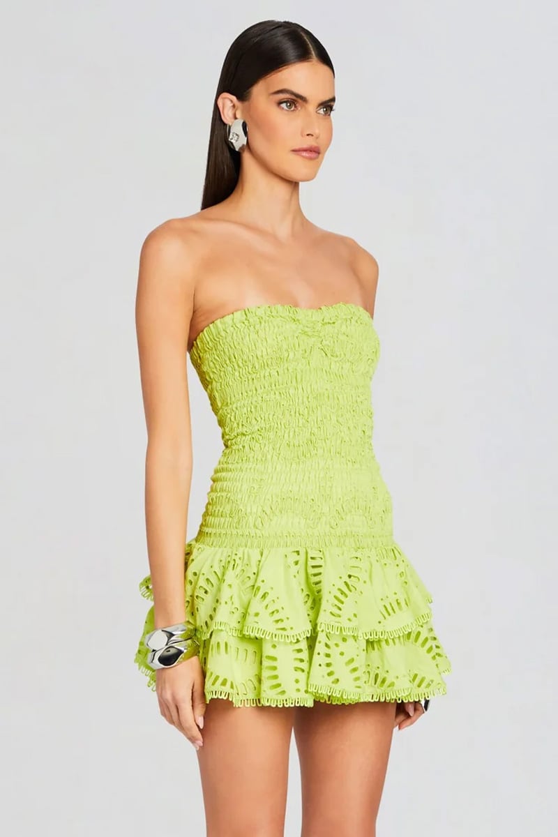 Getaway Fun Eyelet Strapless Mini Dress | Jewelclues #color_lime green