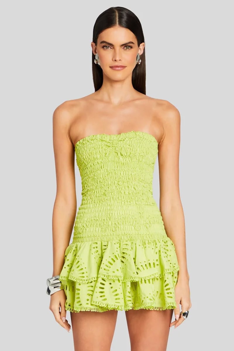 Getaway Fun Eyelet Strapless Mini Dress | Jewelclues #color_lime green