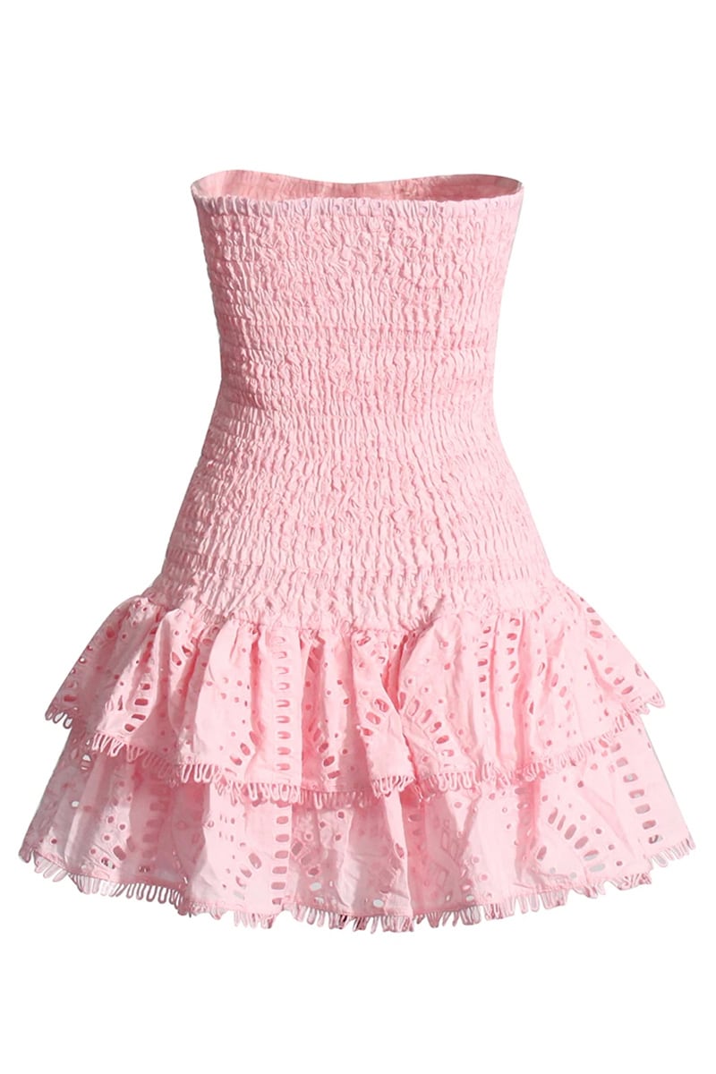 Getaway Fun Eyelet Strapless Mini Dress | Jewelclues #color_pink
