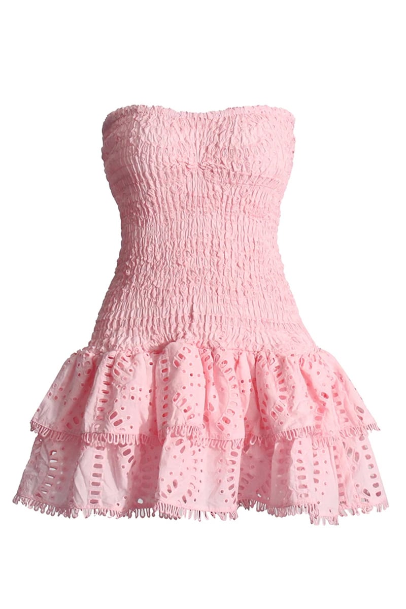 Getaway Fun Eyelet Strapless Mini Dress | Jewelclues #color_pink