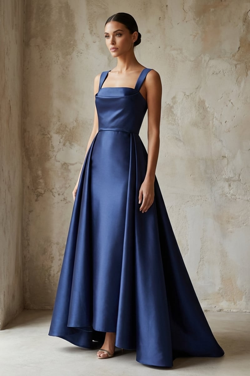 Giselle Draped Mikado Satin Gown | JewelClues #color_navy blue