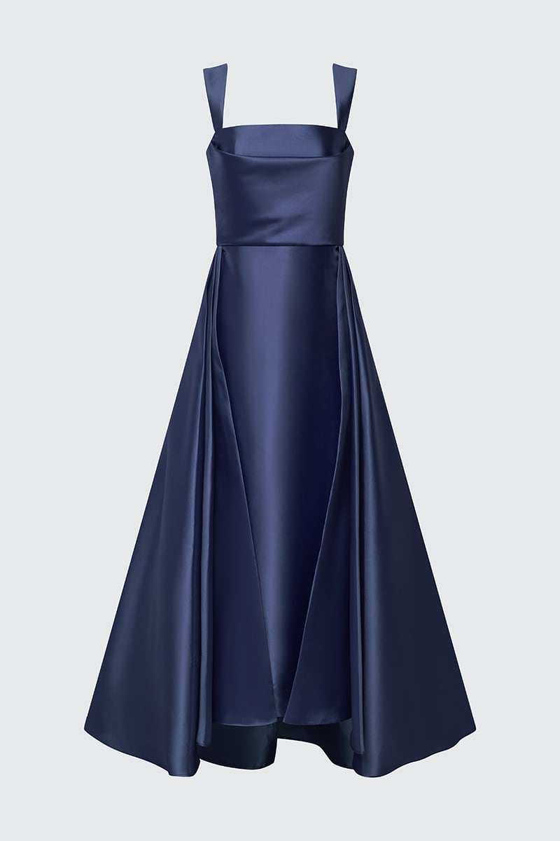 Giselle Draped Mikado Satin Gown | JewelClues #color_navy blue
