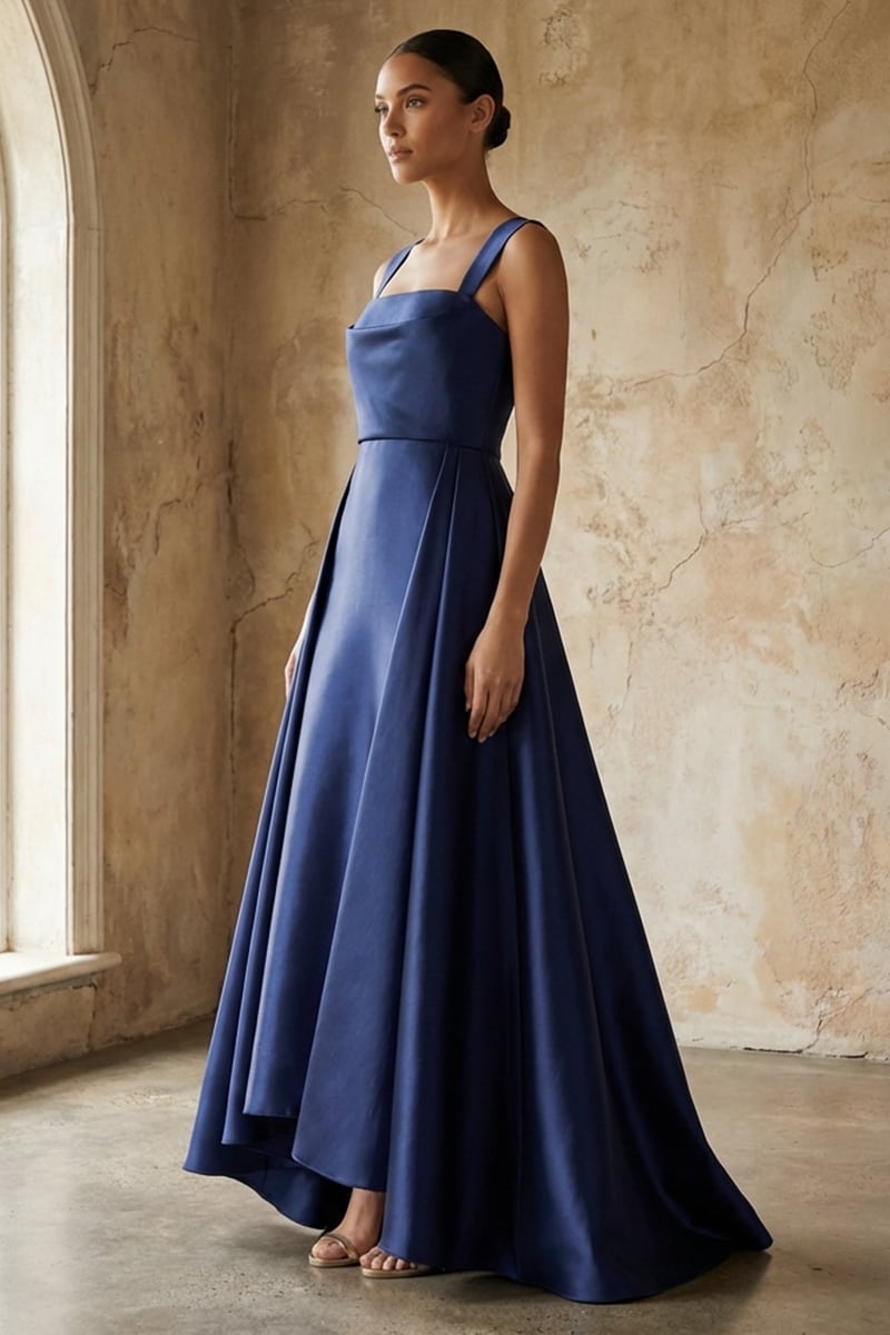 Giselle Draped Mikado Satin Gown | JewelClues #color_navy blue