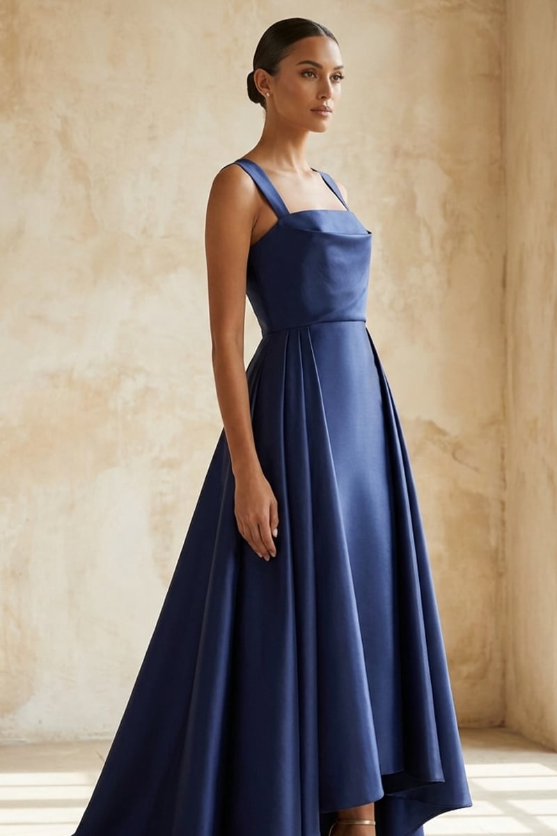Giselle Draped Mikado Satin Gown | JewelClues #color_navy blue