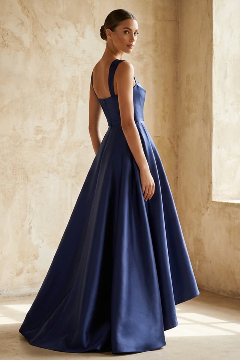 Giselle Draped Mikado Satin Gown | JewelClues #color_navy blue