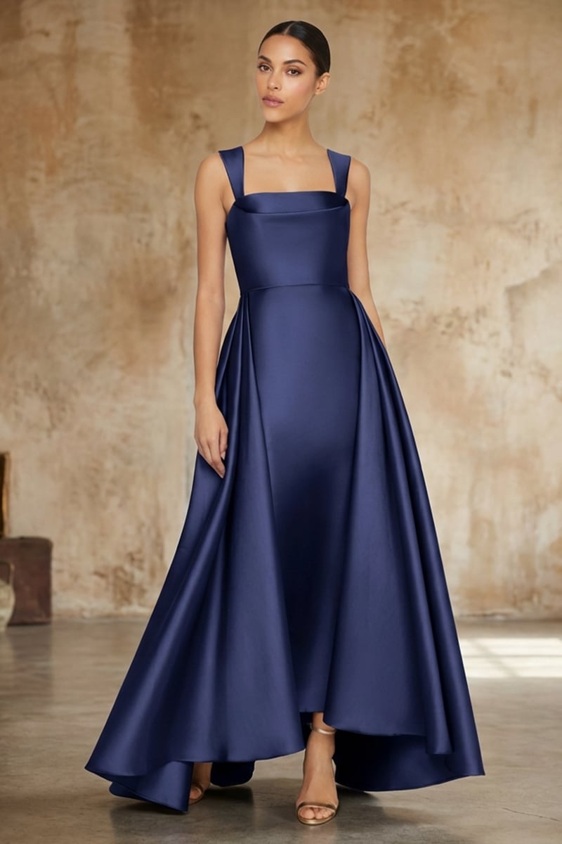 Giselle Draped Mikado Satin Gown | JewelClues #color_navy blue