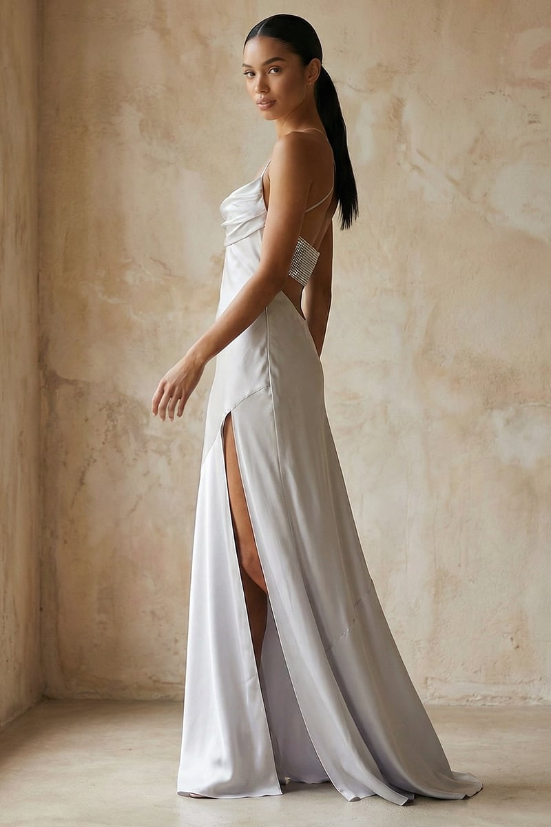 Harriet Embellished Satin Gown | JewelClues #color_silver