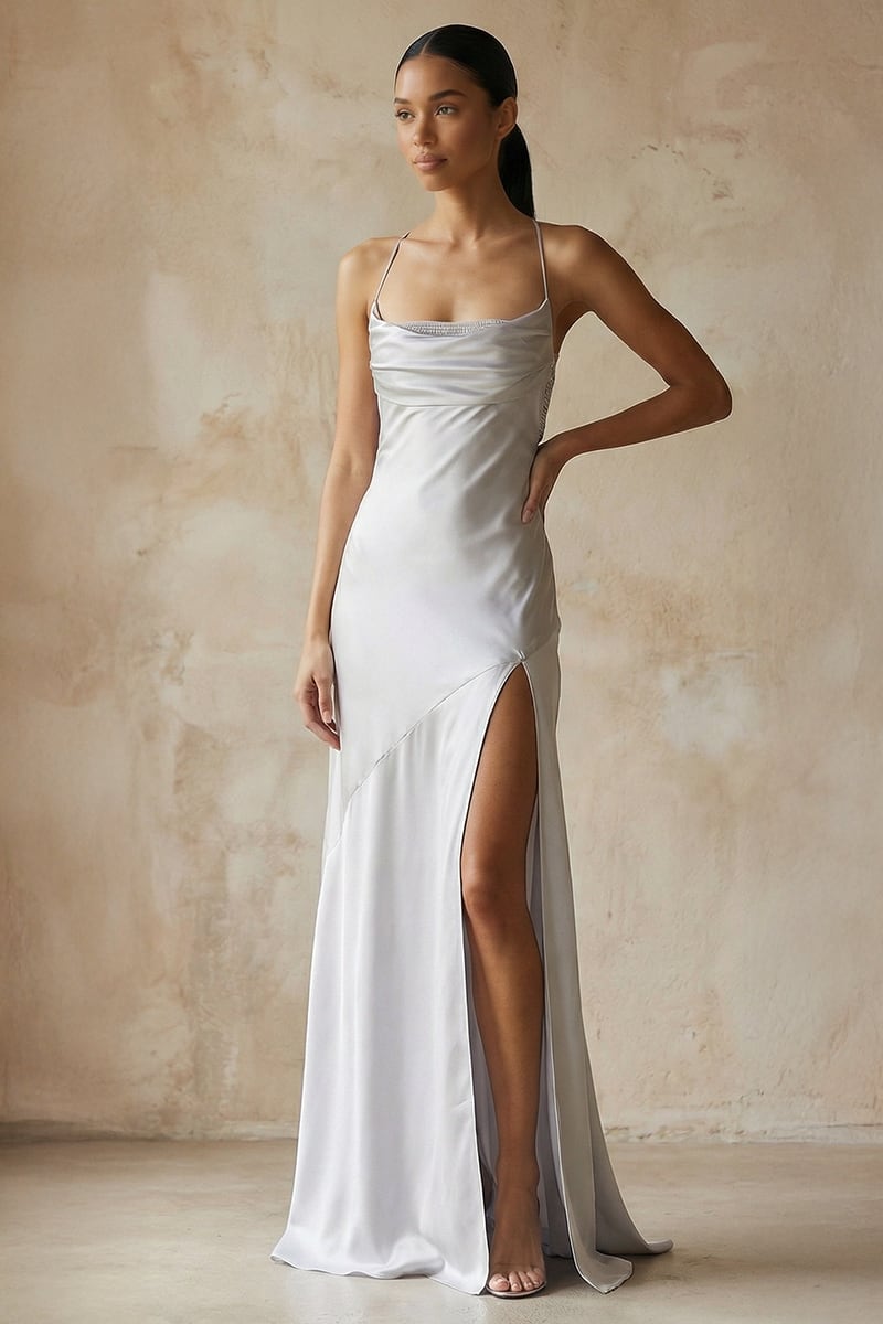 Harriet Embellished Satin Gown | JewelClues #color_silver