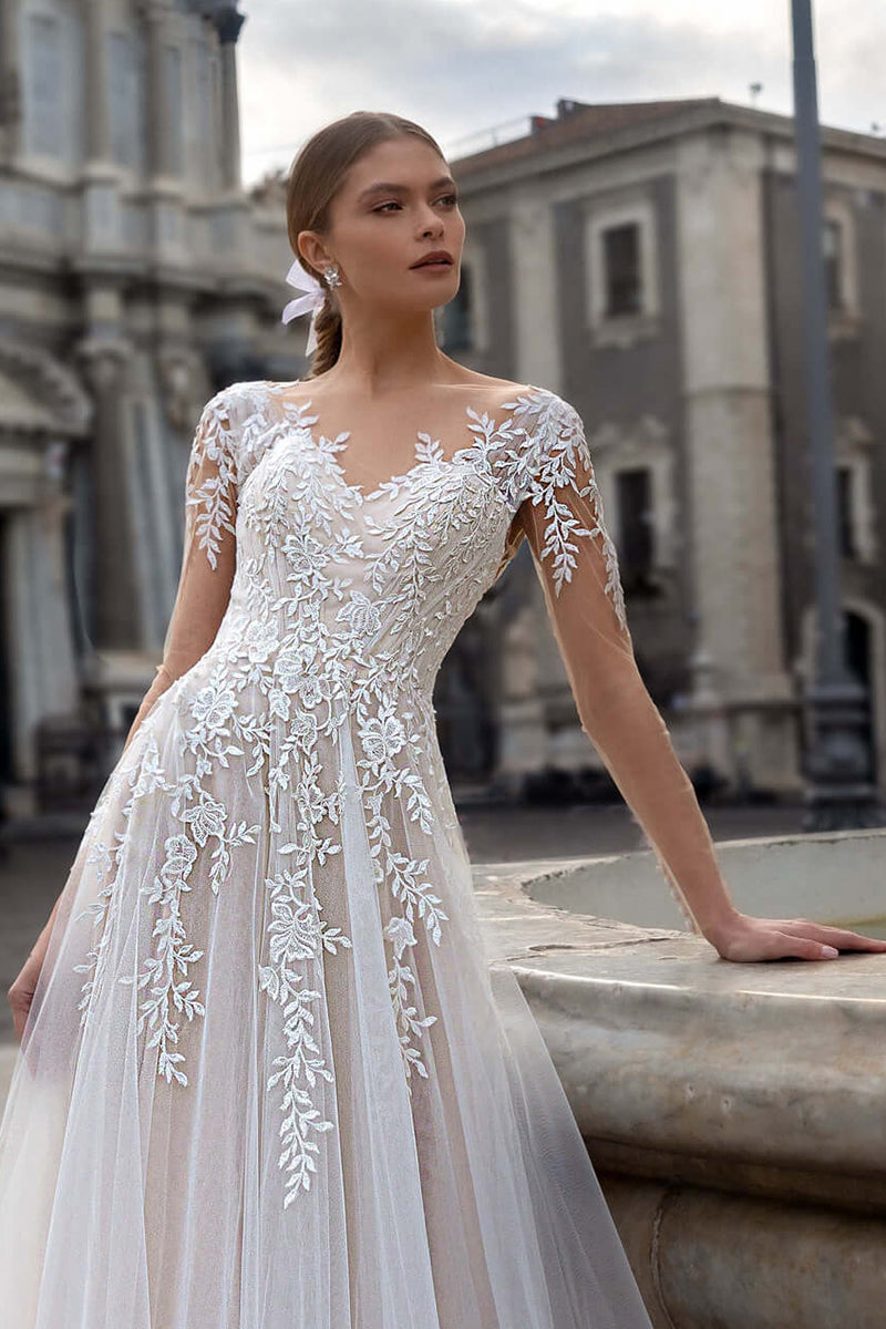 Hearst Lace Applique A-Line Tulle Wedding Dress | Jewelclues