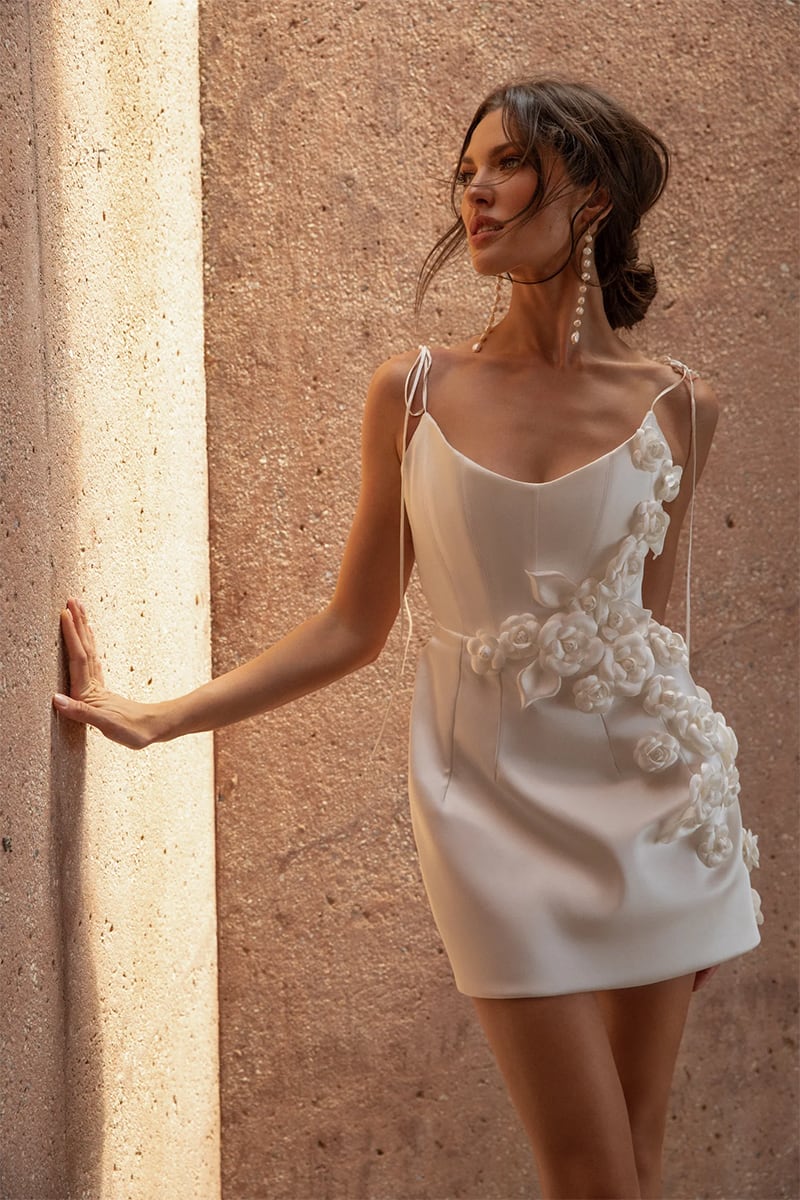 Hope 3D Floral Applique Mini Dress | Jewelclues #color_ivory