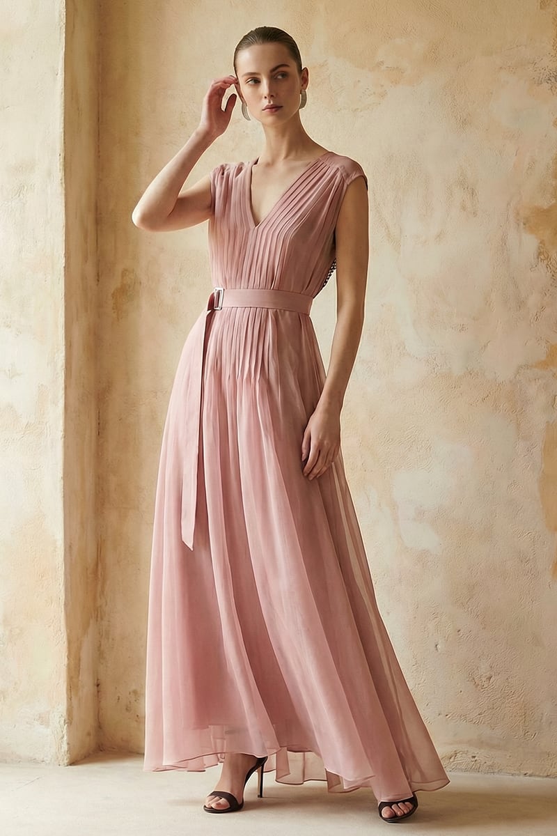 Imogen Pleated Maxi Dress | JewelClues #color_pink