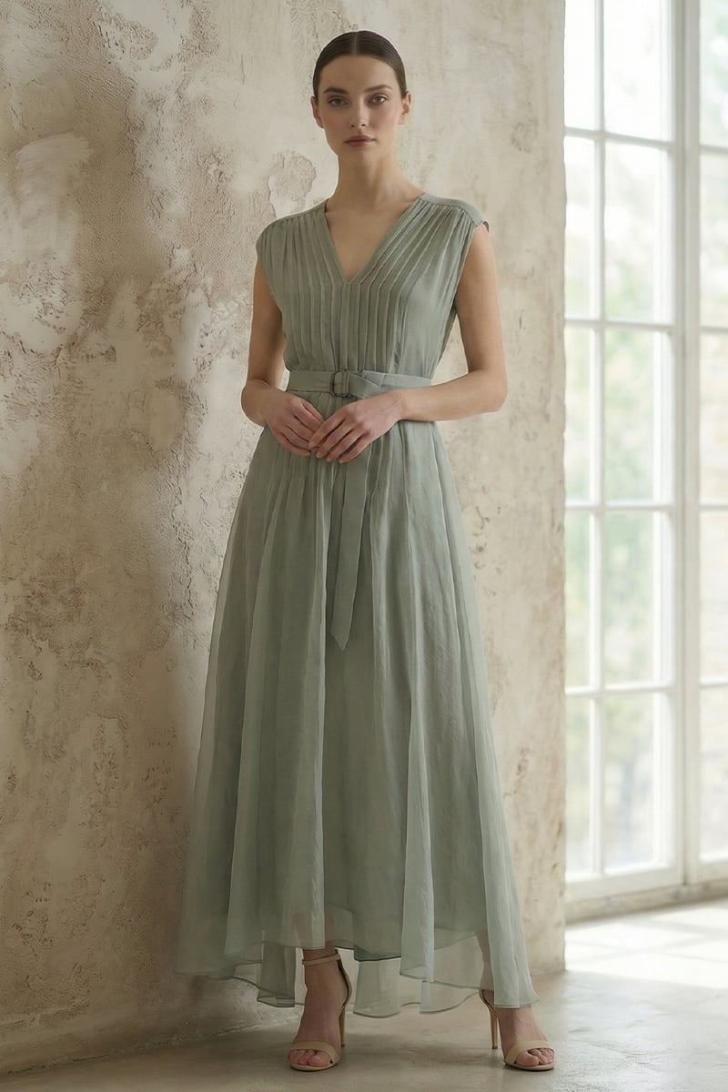 Imogen Pleated Maxi Dress | JewelClues #color_sage