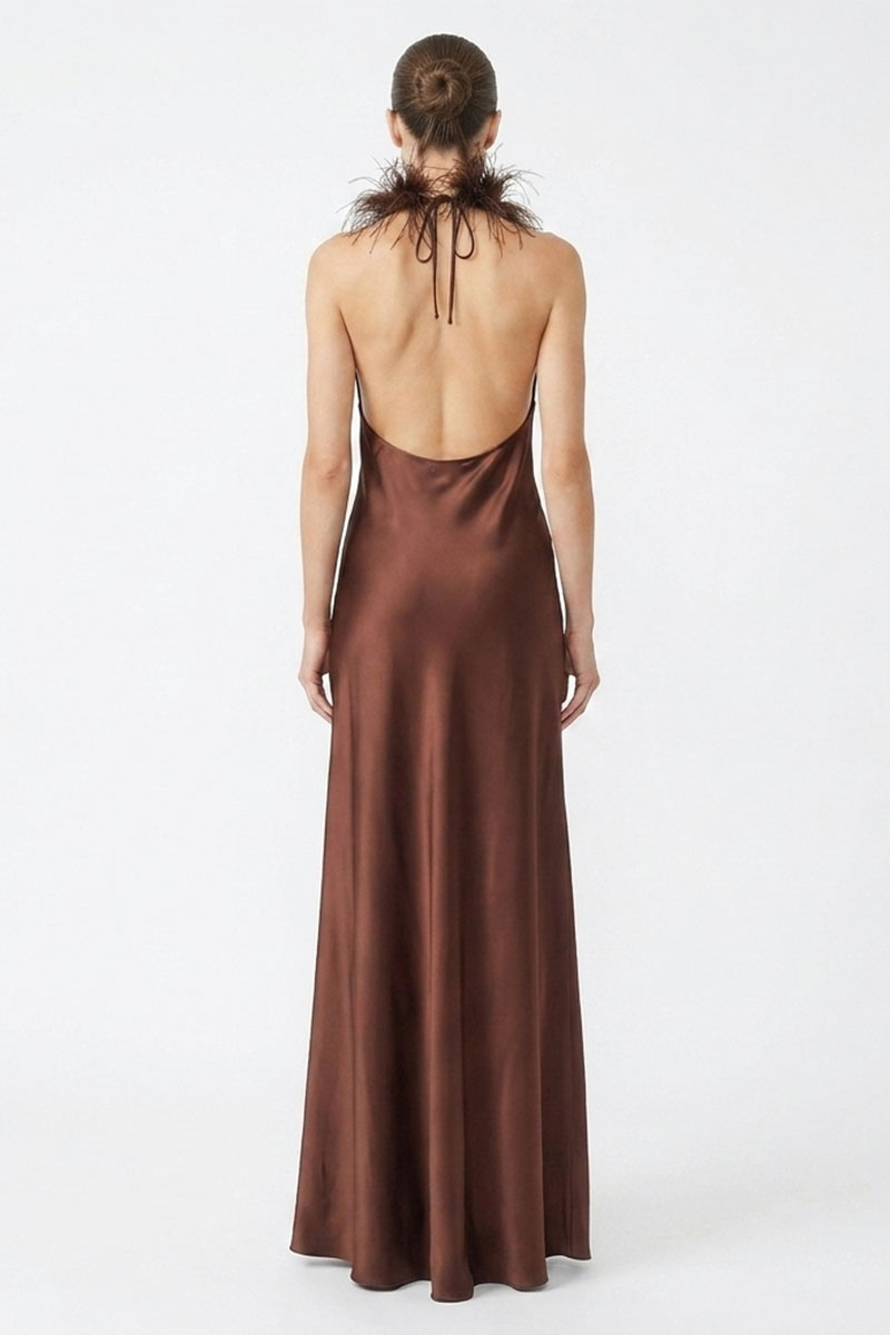 Isabelle Silk Feather-Neck Gown | JewelClues