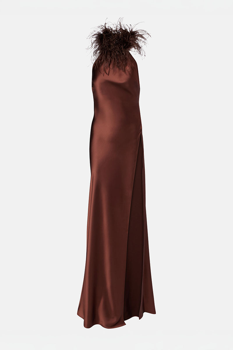 Isabelle Silk Feather-Neck Gown | JewelClues