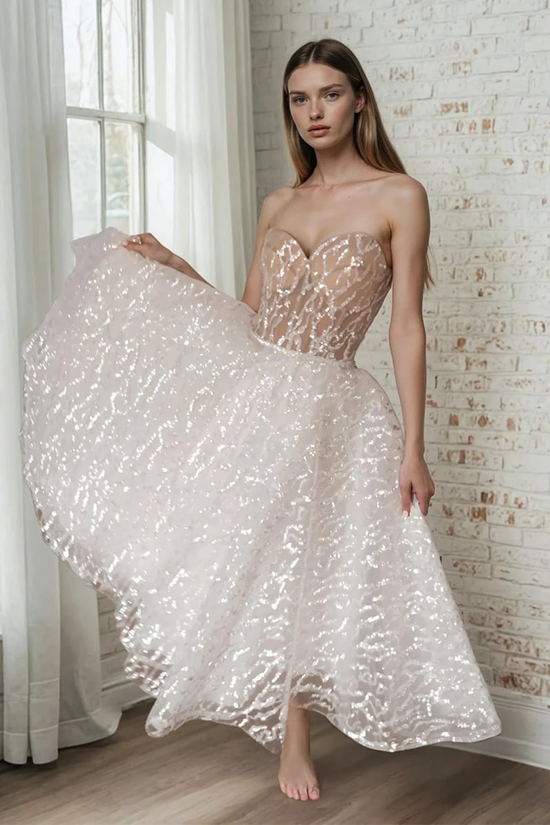 Iskra Sequin Strapless Midi Dress | JewelClues