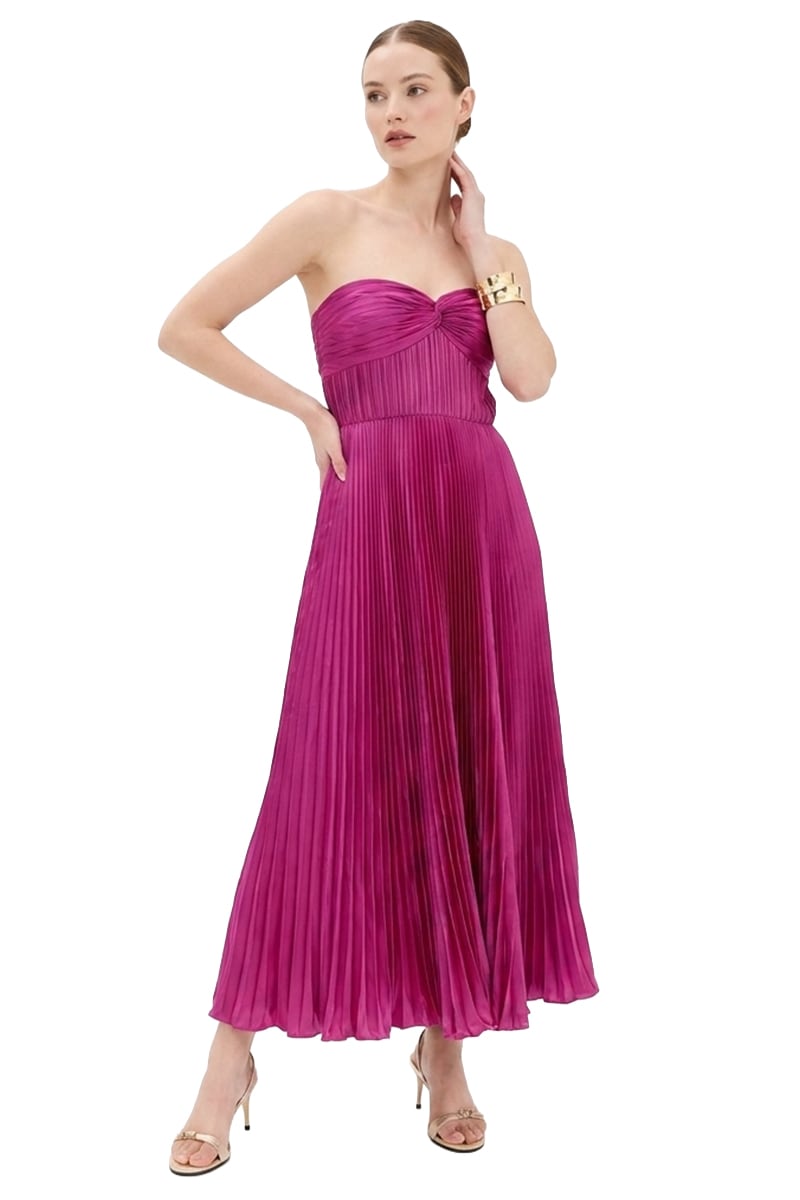 Isla Pleated Tea-Length Dress | Jewelclues #color_fuchsia