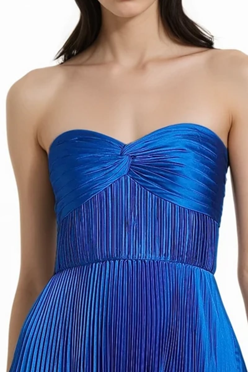 Isla Pleated Tea-Length Dress | Jewelclues #color_blue