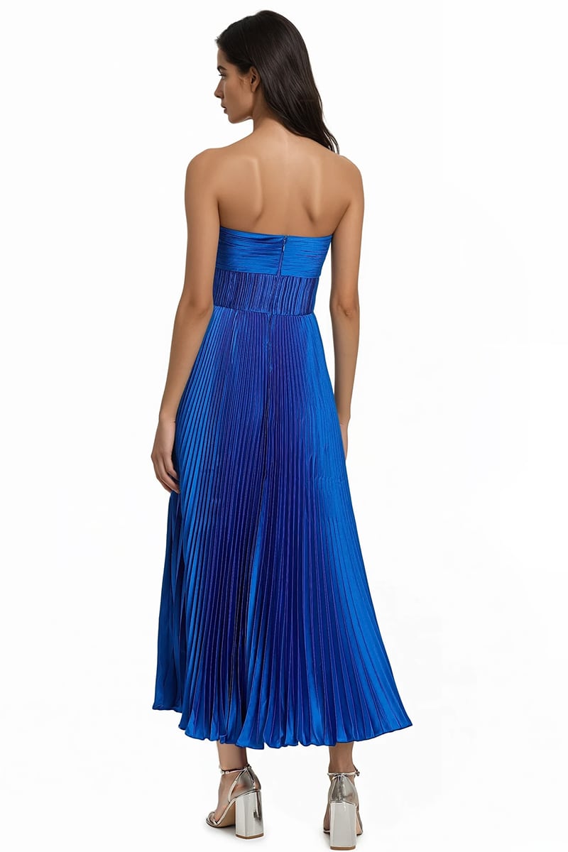 Isla Pleated Tea-Length Dress | Jewelclues #color_blue