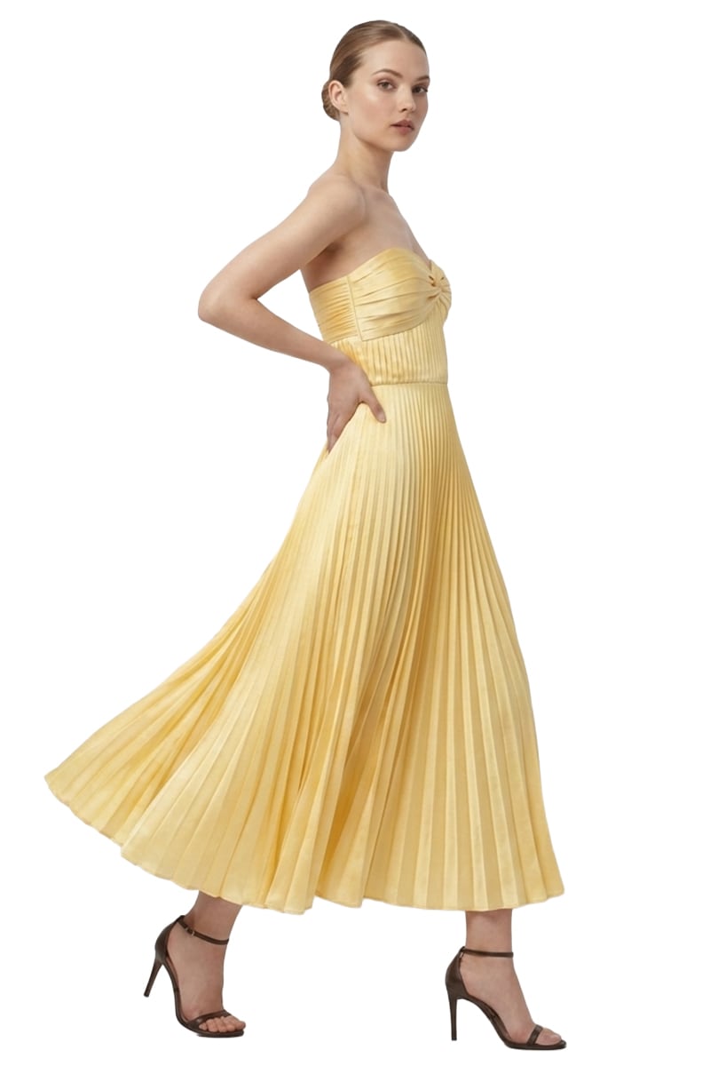 Isla Pleated Tea-Length Dress | Jewelclues #color_buttermilk