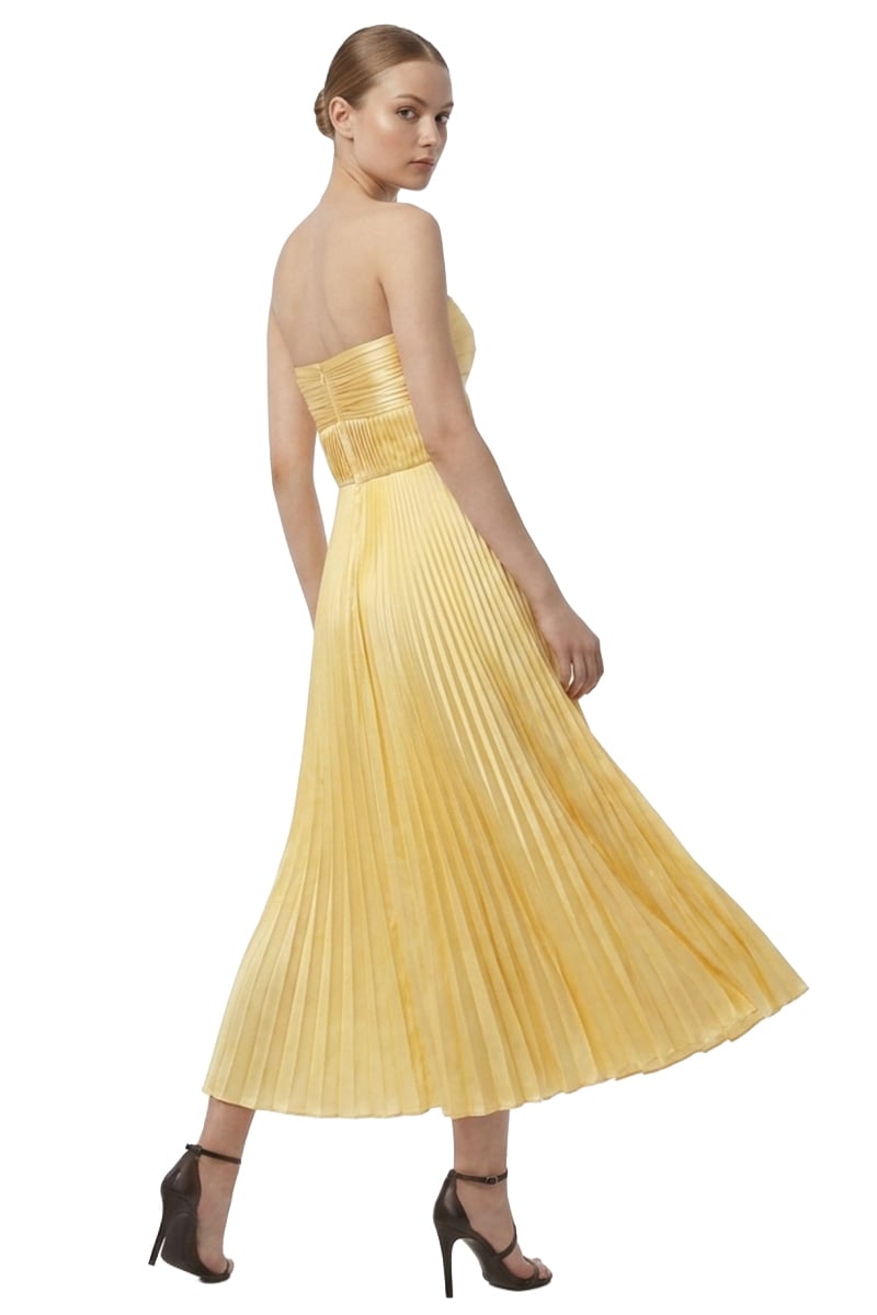 Isla Pleated Tea-Length Dress | Jewelclues #color_buttermilk