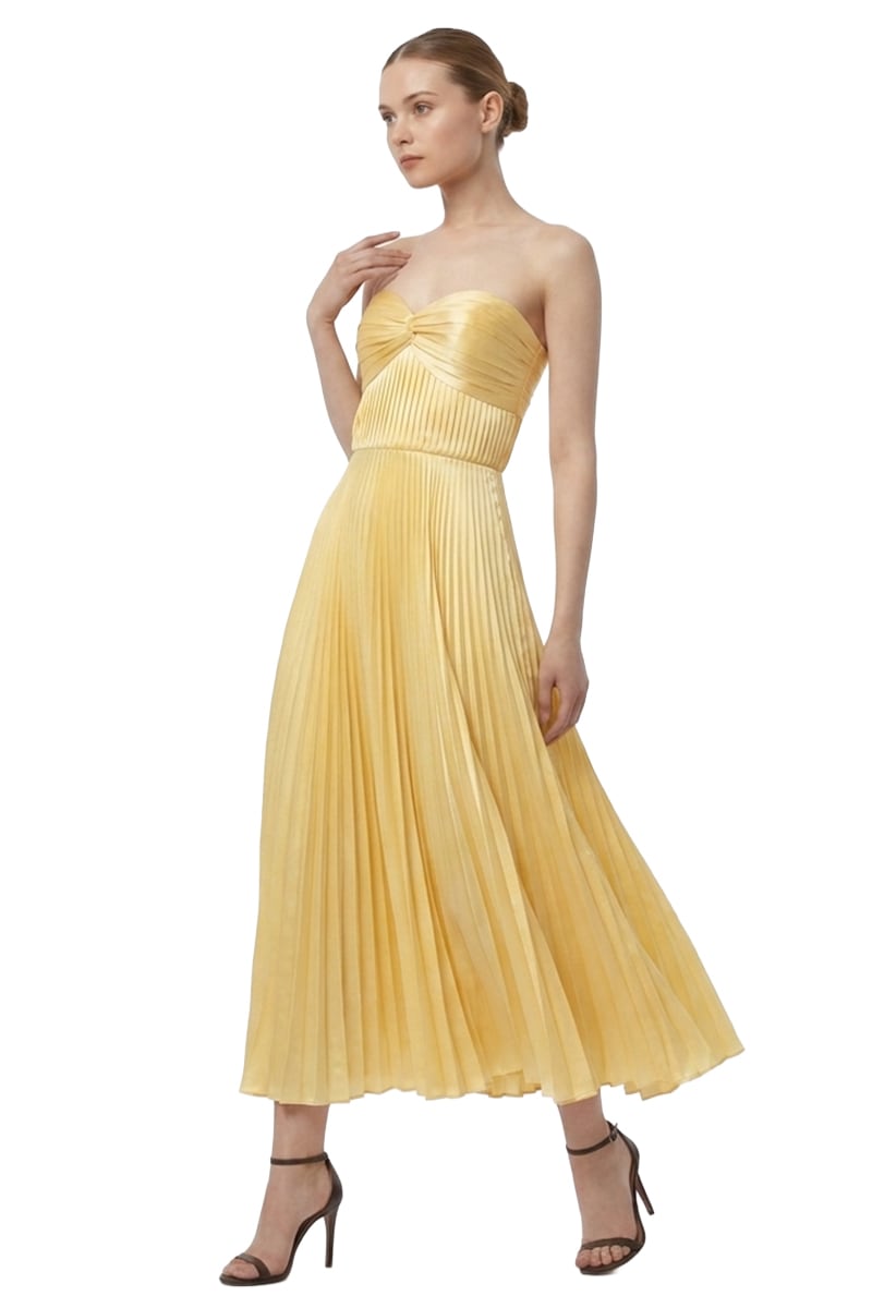 Isla Pleated Tea-Length Dress | Jewelclues #color_buttermilk