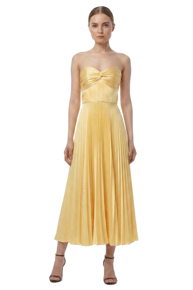 Isla Pleated Tea-Length Dress | Jewelclues #color_buttermilk