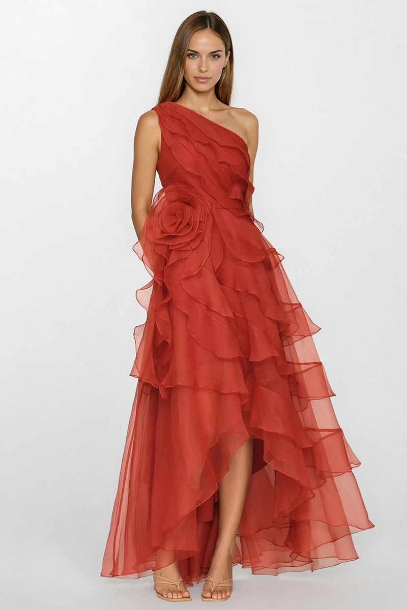 Isolde One-Shoulder Ruffled Gown | Jewelclues