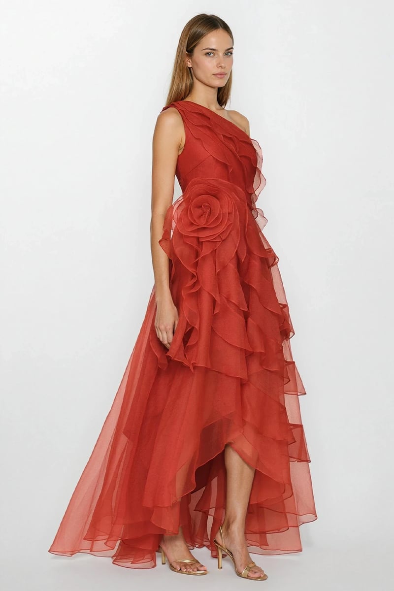 Isolde One-Shoulder Ruffled Gown | Jewelclues