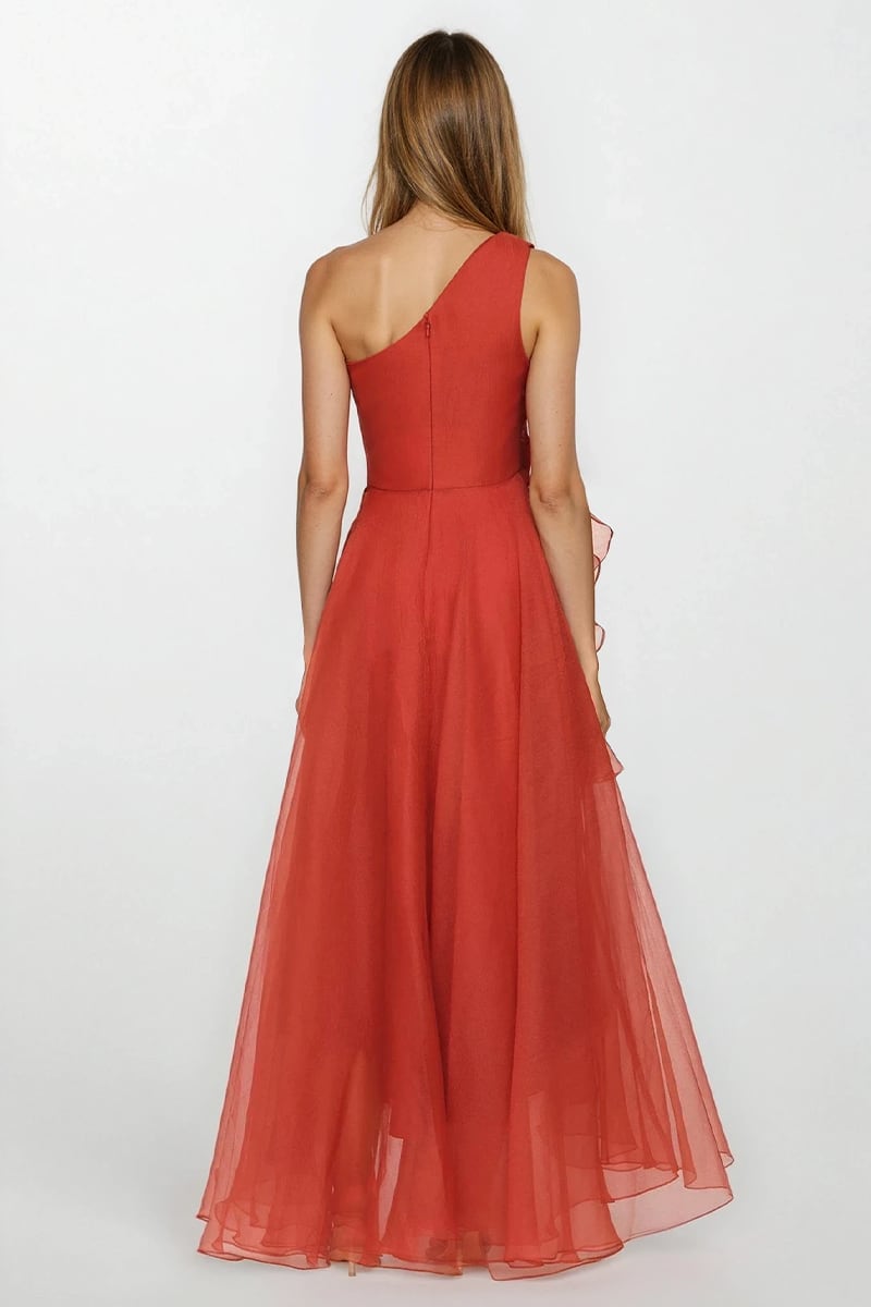 Isolde One-Shoulder Ruffled Gown | Jewelclues