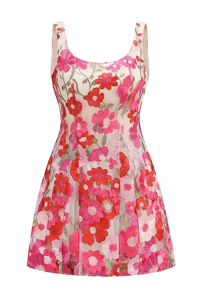 Jasmine 3D Floral Embroidered Mini Dress | Jewelclues