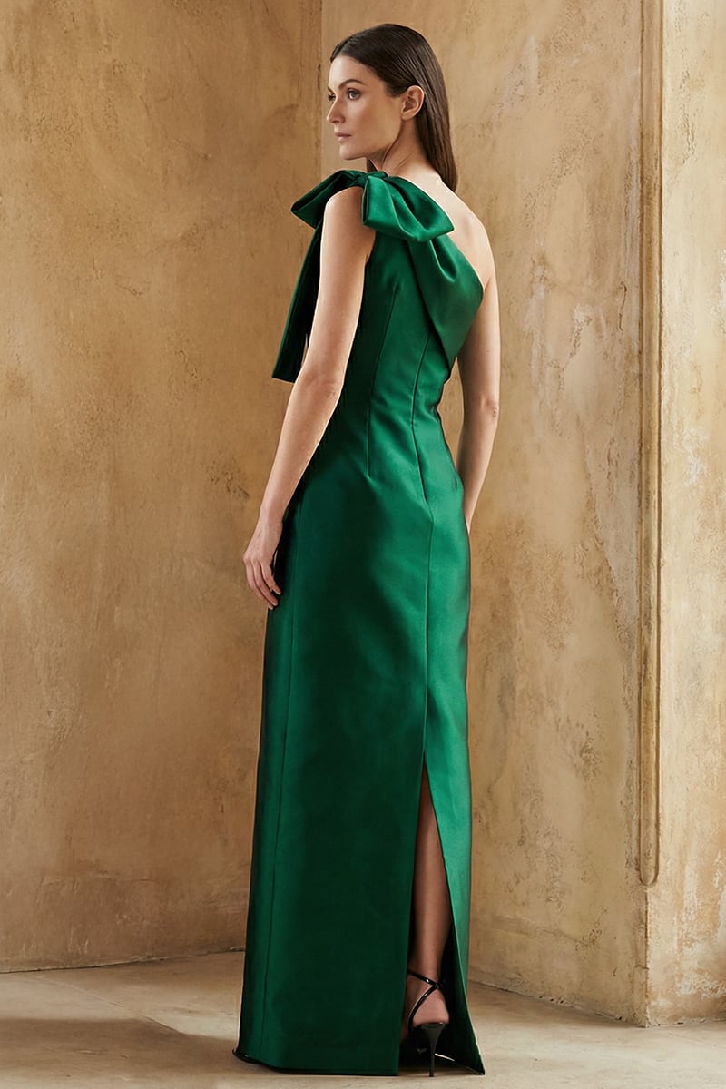 Jesse One-Shoulder Mikado Gown | JewelClues #color_emerald green