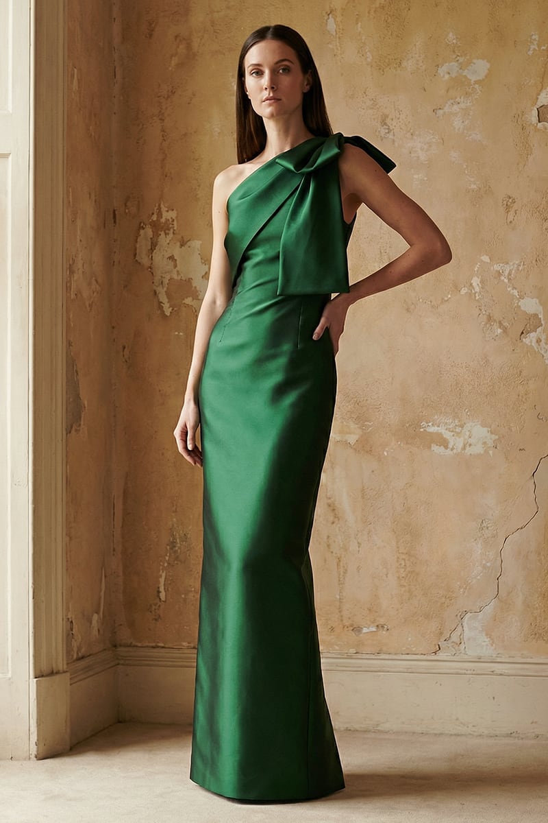 Jesse One-Shoulder Mikado Gown | JewelClues #color_emerald green