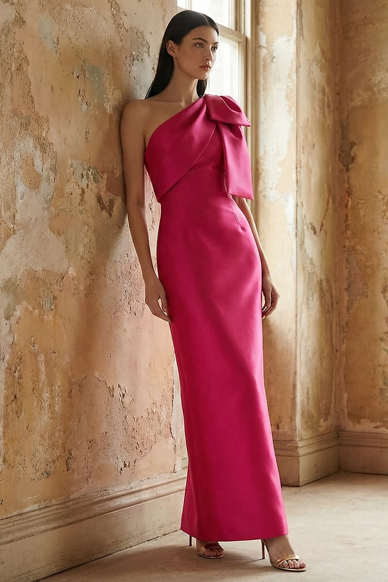 Jesse One-Shoulder Mikado Gown | JewelClues #color_hot pink