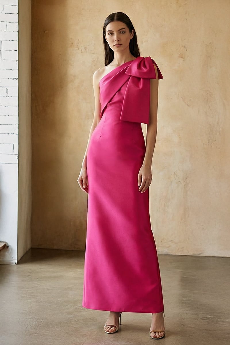 Jesse One-Shoulder Mikado Gown | JewelClues #color_hot pink