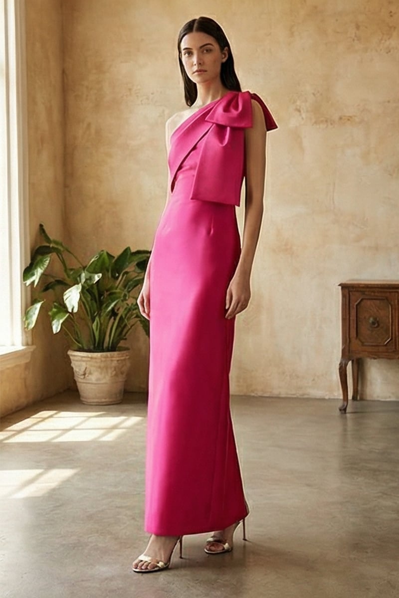 Jesse One-Shoulder Mikado Gown | JewelClues #color_hot pink