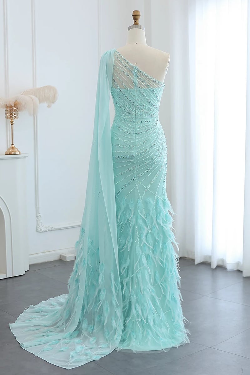 Jessica Embellished One-Shoulder Cape Gown | JewelClues