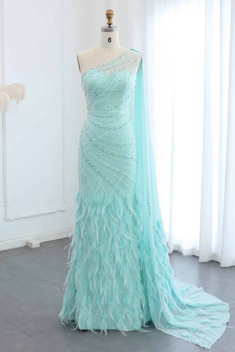 Jessica Embellished One-Shoulder Cape Gown | JewelClues