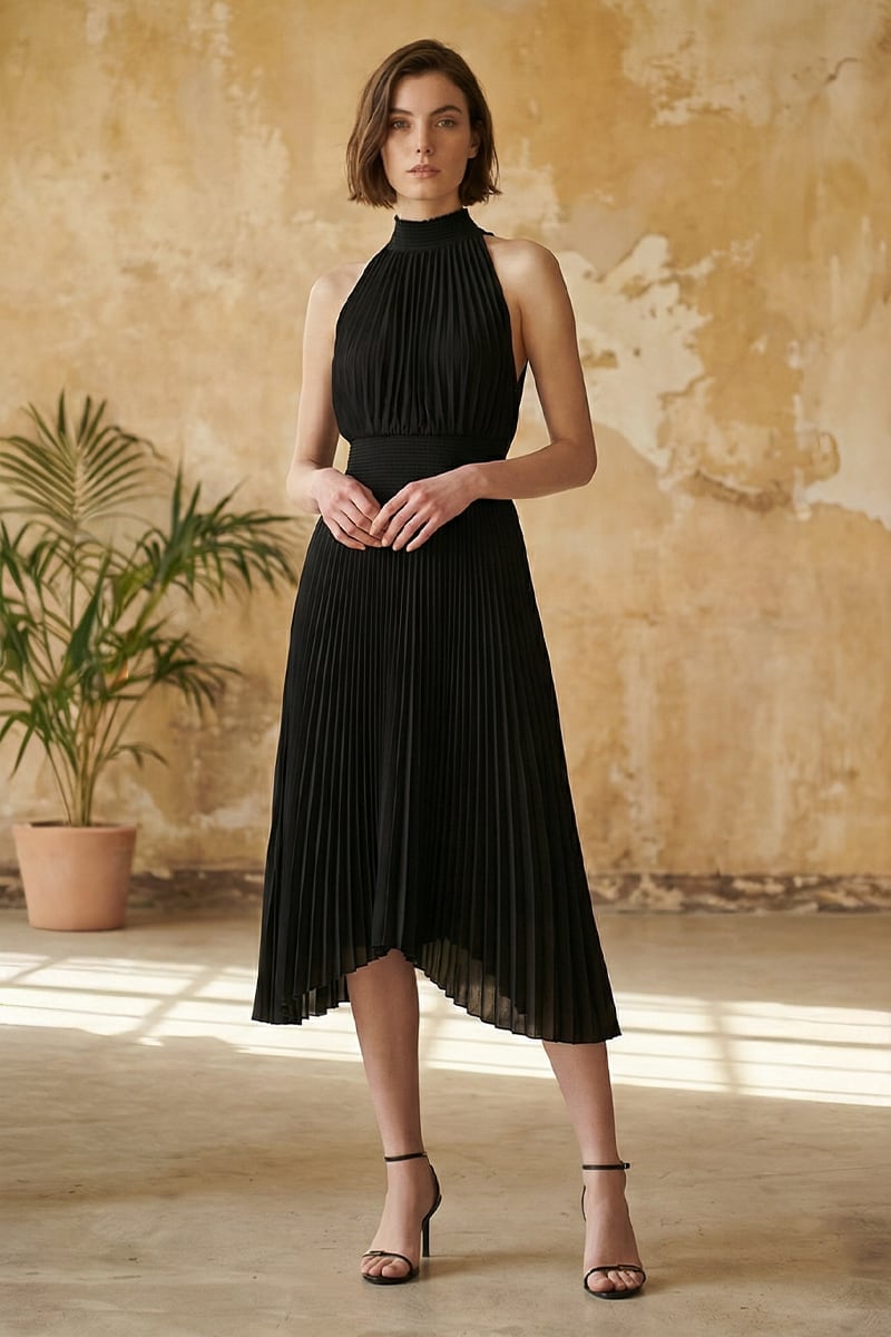 Joanne Pleated Satin Midi Dress | JewelClues