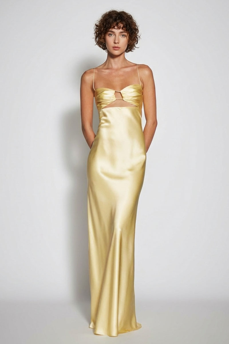 Jolie Satin Cut-Out Bias Gown | JewelClues