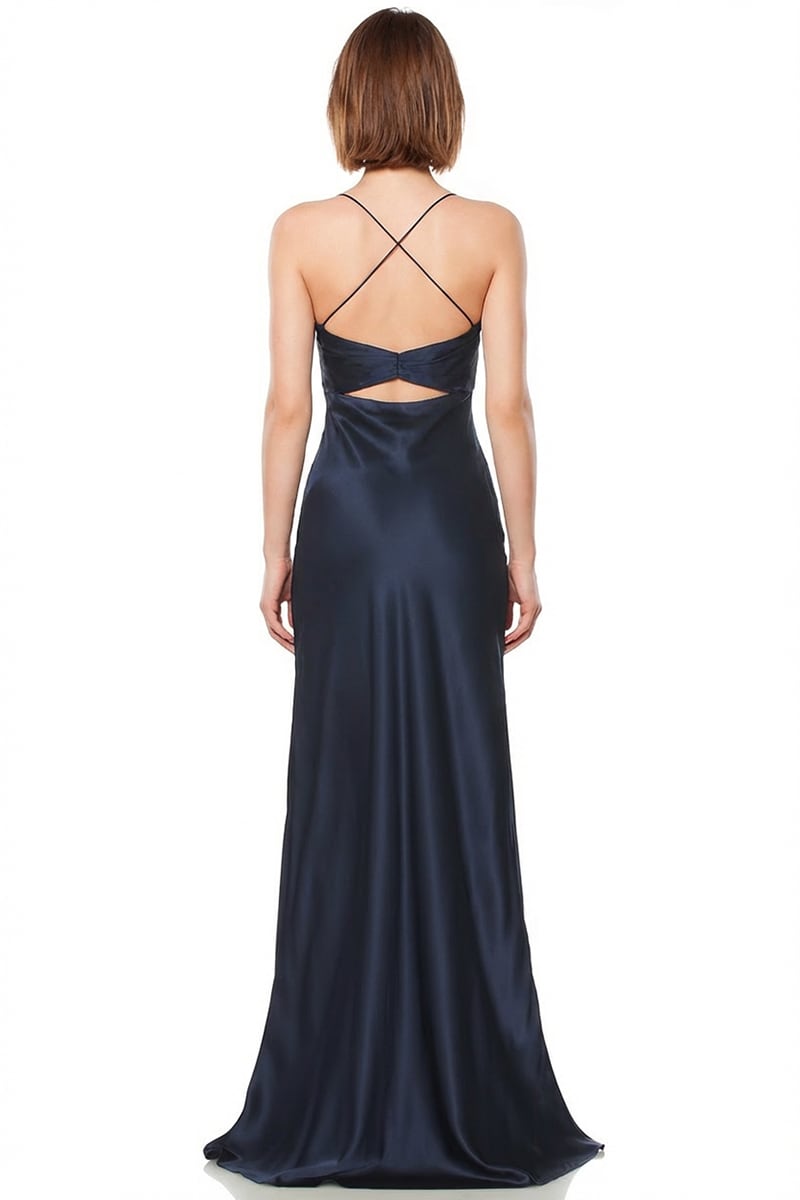 Jolie Satin Cut-Out Bias Gown | JewelClues #color_navy blue
