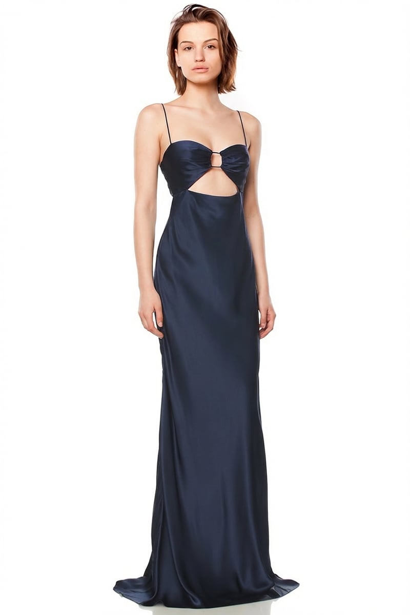 Jolie Satin Cut-Out Bias Gown | JewelClues #color_navy blue